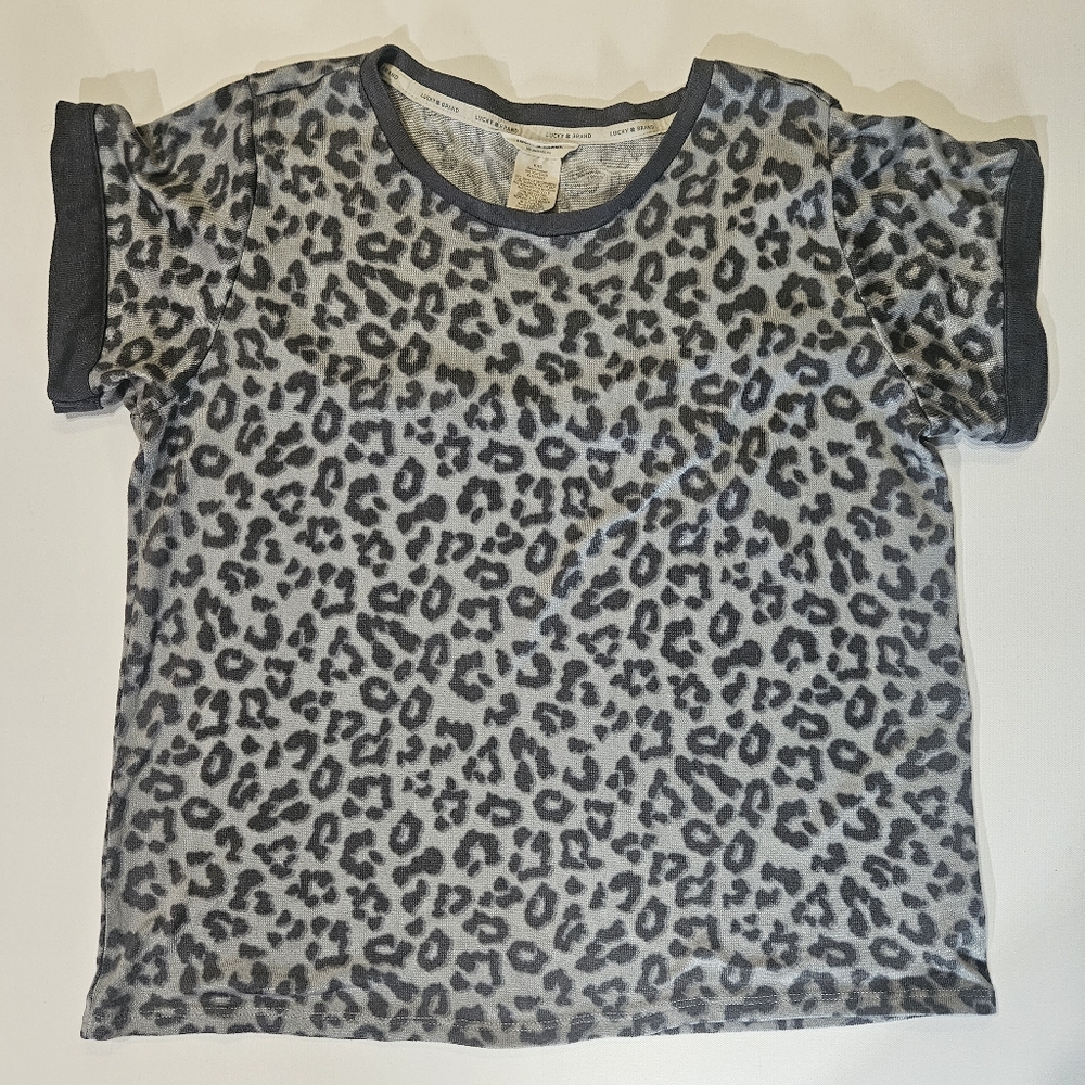 Lucky Brand Womens T-shirt XL Cheetah Print Fall Casual‎ Cotton Classic Fall Tee